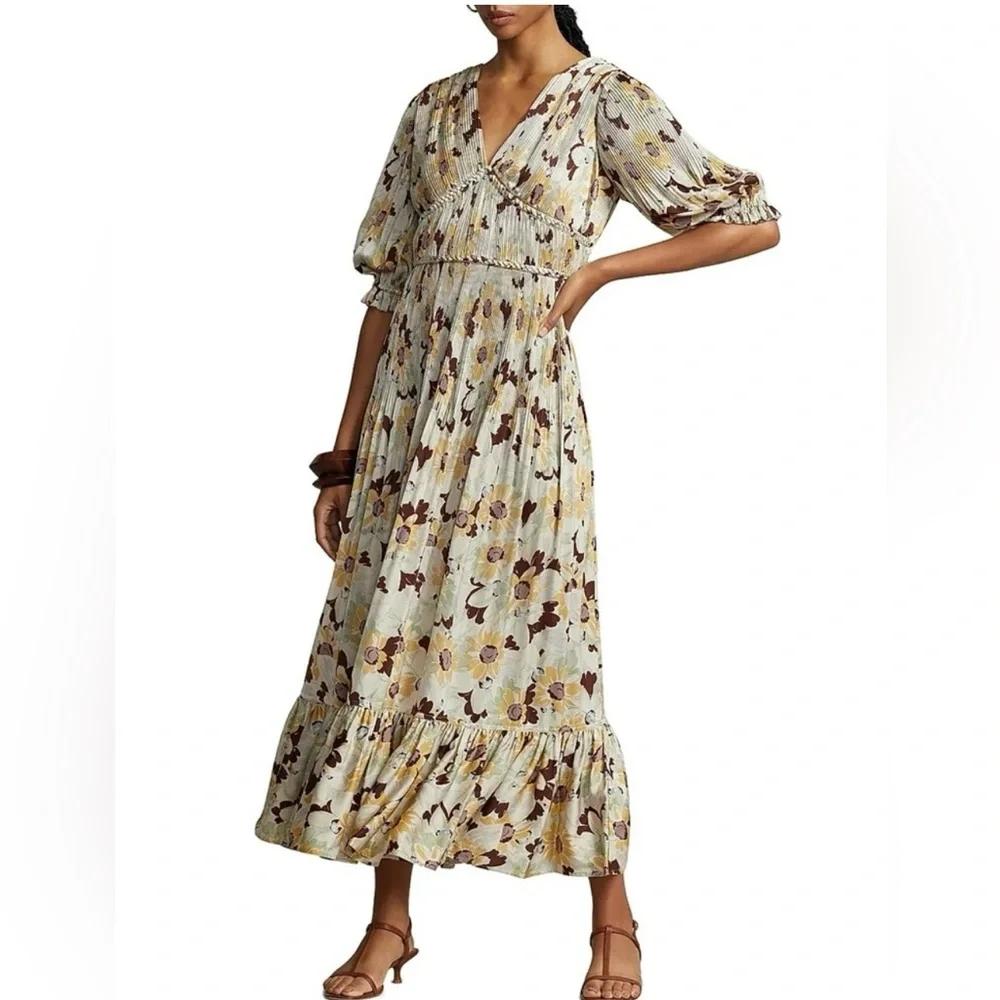 Polo Ralph Lauren Floral Maxi Dress in Cream and Brown - Picture 1 of 9